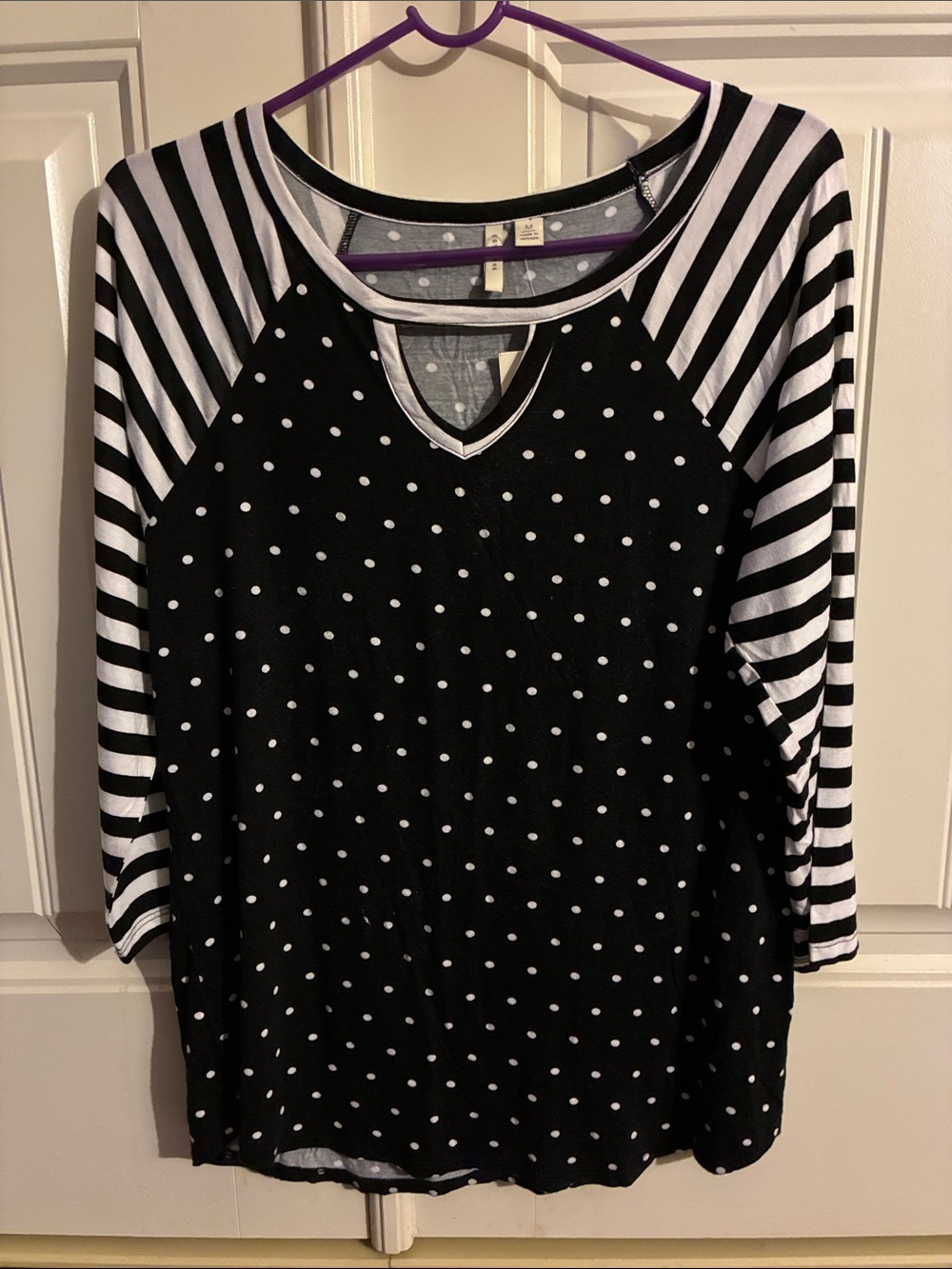 Black & White Polka Dot Raglan Sleeve Women's Top